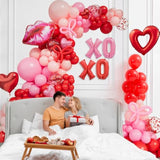 Valentines Day Balloon Arch Garland Kit, 161Pcs Pink Red Rose Balloons With Pink Red Heart Lip Xoxo Foil Balloons For Girls Anniversary Birthday Wedding Valentines Day Decorations