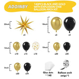 Black and Gold Balloon Arch Kit, 140Pcs Explosion Star Black and Metallic Gold Balloons 22 18 12 10 5 Inch Different Size Balloons for Birthday Anniversary Graduation New Year Decorations