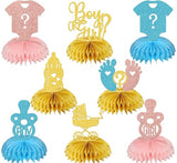 8Pcs Gender Reveal Party Decorations Boy or Girl Honeycomb Centerpieces Table Decorations for Baby Shower Pregnancy Announcements Party Decor Sign Gold Glitter