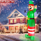14 Ft Super Tall Christmas Inflatable Elf, Christmas Inflatables Decoration Outdoor Blow Up Giant Santa Elf With Built-I