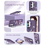 Floral Magnetic Phone Case for Samsung Galaxy S24/S25 with Built-in Lens Stand and 2X Screen Protector