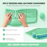 Ergonomic Keyboard With Cushioned Wrist Rest, Bluetooth Wireless Keyboard Rechargeable, Split Curved Keyboards Natural Typing, Full Size Multi-Os Windows/Mac, Computer/Laptop/Tablet/, Pink
