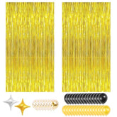 Gold Party Backdrop Kit – 2 Pack Gold Foil “Shower†Curtains With Balloons & Garland Accessories For Birthdays, Festivals, New Year’S Party