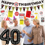 40Th Birthday Party Decorations Men Women, Caution Logos Happy 40Th Birthday Banner Balloons Hanging Swirls Kit, Funny 40 Years Old Wall Signs For Adults, Black Red 40 Zone Backdrop Decor