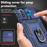 Motorola G Play 2024 4G Blue Case with Sliding Camera Lens Cover and 360° Rotatable Kickstand Ring, Soft Silicone Rubber Bumper and Hard Plastic Phone Case with HD Screen Protector