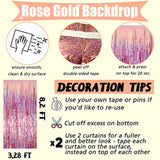 4 Pack Rose Gold Fringe Curtain Backdrop, 3.2Ft X 8.2Ft Sparkle Metallic Tinsel Foil Fringe Streamers Background For Photo Booth Birthday Wedding Baby Shower Party Thanksgiving Christmas Decorations