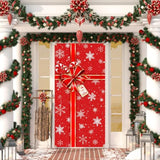 Red Christmas Door Decorations - 72.8 X 35.4 Inch Merry Xmas Cover Banner For Front Door | Outdoor Holiday Porch Signs With Bowknot, Party Supplies, Easy Hanging Winter Photo Booth Props