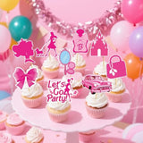 48 Pcs Hot Pink Girls Cupcake Toppers Princess Cake Decorations Girls Birthday Party Bachelorette Party Bridal Shower Supplies