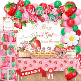 Strawberry Baby Shower Decorations, Berry Sweet Welcome Baby Party Supplies Girl Gender Reveal Party Decor, A Berry Sweet Girl Is On The Way Strawberry Backdrop Balloon Arch Box Kit