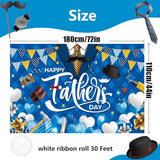 Father's Day Backdrop, Happy Fathers Day Decorations Blue Gold Dad Party Banner Background with Mustache Tools Balloons Gifts Pennants for Photo Booth, 71 x 43 Inch