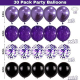 Purple Black Balloons 12 Inch Metallic Latex Confetti Balloons for Party Decorations