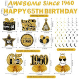11Pcs 65th Birthday Kit - Black & Gold Banner, Centerpieces & Party Supplies