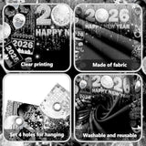 Happy New Year 2026 Photo Backdrop 70.8x78.7in Silver Disco Party Banner