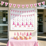 Breast Cancer Awareness Decorations Set,Glitter Pink Ribbon Hanging Swirls with Pink Ribbon Pennant Banners for Breast Cancer Free Support Party Decor Supplies