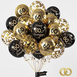 60Th Birthday Balloons, Black Gold Number 60 Balloons, 15Pcs Happy Birthday Balloons Party Deocorations Supplies, 12Inch Latex Confetti Balloons For Adult Men Women