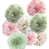 Tissue Paper Pom Poms Kit -Rose Pink And Sage Green Paper Flowers 12Pieces For Gender Baby Shower Wedding Bridal Bachelorette Birthday Party Decorations (Green + Pink)