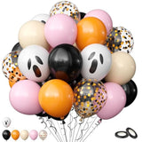 Pink & Orange Halloween Balloon Set: Ghost, Bat, Confetti (60PCS)