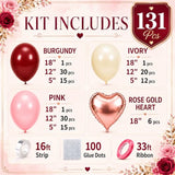 Burgundy Pink Balloon Arch Kit Birthday Decorations, 131 Balloons