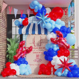 Crawfish Balloon Garland Arch Kit 143Pcs Red Blue White Balloons With Crawfish Lobster Foil Balloons For Crawfish Boil Birthday Seafood Party Mardi Gras Summer Festival Decorations (Red Blue)
