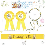 Winnie Mom To Be Sash For Baby Shower Decorations Dad To Be Pin And Yellow Flower Crown Headband Cute Satin Baby Shower Sash For Gender Reveal, Party Favors