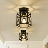 2 Pack Hexagon Semi Flush Mount Ceiling Lights Black Farmhouse Fixtures