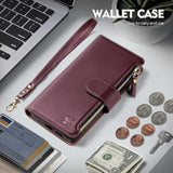 Compatible With Samsung Galaxy S25 Plus Wallet Case With Card Holder,Women Men Rfid Blocking Pu Leather Flip Cover Wrist Strap Zipper Credit Card Slots,Phone Case For S25 Plus,Wine Red