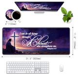 Desk Pad Mat Gaming Mouse Pads With Coasters, Large Extended Gaming Mousepad (31.5 X 11.8 Inch) With Non-Slip Base & Stitched Edge For Home Office Work Gaming, Bible Verse Philippians 4:13