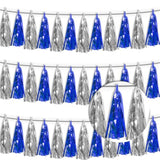 3P Navy-Blue Silver Metallic Fringe Tassel Banner Garland Foil Tinsel Streamer Wall Hanging Curtain Backdrop Banner For Parade Floats, Graduation Bridal/Baby Shower Retirement Party Decorations