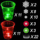Yhfuisk 22Pcs Christmas Glowing Pong Set Party Game Light Up Pong Cups For Christmas Party With 6 Snowflake Balls, 20 Decoration Plastic Snowflakes, Red&Green1