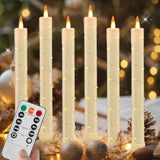 6 Pcs Flameless Taper Candles, Battery Taper Candles Flickering Flame With Embedded Star String, Candle Sticks Battery Powered With Remote Control, Timer Function Ideal For Christmas (Ivory)