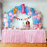 14Ft Length Pink Satin Table Skirt For Rectangle Tables Wrinkle Free Glitter Desk Skirting Pleated Ruffle Table Cloth For Princess Girls Birthday Baby Shower Party Cake Table Decorations