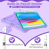 Case For A16 11Th Generation 11 Inch 2025, 10Th Generation 10.9 Inch 2022, With Kickstand & Pencil Holder, Heavy Duty Shockproof Hybrid Protective Cover For Kids Girls, Purple+Green