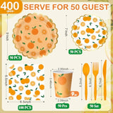 400 Pcs Orange Party Supplies For 50 Guest Cutie Is On The Way Disposable Plates Napkin Cup Spoon Fork Knives For Tangerine Summer Outdoor Picnic Birthday Baby Shower Party Supplies