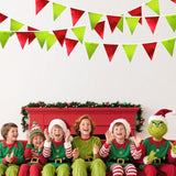Red And Green Metallic Fabric Triangle Pennant Banner Flag Bunting Garland For Merry Grinchmas Birthday Baby Shower Bachelorette Xmas Holiday Christmas Holiday New Year Party Decorations Supplies