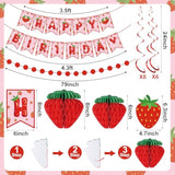 Strawberry Birthday Party Decorations Strawberries Happy Birthday Banner Honeycomb Balls And Hanging Swirls Strawberries Paper Banner Set For Strawberry Theme Birthdays Party Supplies