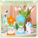 5 Pcs Spring Decorations Flower Butterfly Tiered Tray Wood Table Signs Rustic Table Centerpieces Spring Shelf Sitter Decor Farmhouse For Home Housewarming Diy Craft(Flower)