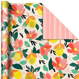 Hallmark Reversible Spring Wrapping Paper (3 Rolls: 75 Sq. Ft. Ttl) Floral, Lemons, Bright Abstract for Easter, Birthdays, Mother's Day, Bridal Showers, Baby Showers