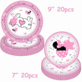 80 Pcs Pink Cartoon Birthday Party Decorations, Pink Girls Dessert Plates Napkins Forks Tableware Kit For Baby Shower Girls 1St 2Nd 3Rd 4Th 5Th 6Th 7Th Birthday Party Decorations Supplies