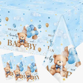 Bear Baby Shower Tablecloth-3 Pack Neutral Baby Tablecloth Balloons Bear Baby Shower Decorations For Boy Gender Reveal Party Decor 51 X 87 Inches