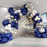 Navy Blue Balloon Garland Kit: Silver Confetti, Royal Blue & White (134 pcs)
