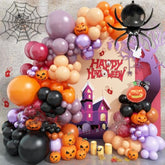 128Pcs Halloween Balloon Arch Kit - Orange, Purple, Black with Spider & Pumpkin Balloons