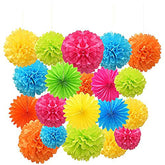 Paper Pom Poms Color Tissue Flowers Hanging Paper Fans Celebration Wedding Birthday Party Halloween Christmas Outdoor Decoration-Set Of 20