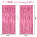 2 Pack Pink Party Decorations, 3.28 FT x 7.05 FT Pink Backdrop, Metallic Tinsel Backdrop Fringe Curtains Backdrop Curtains, Photo Backdrop Party Supplies Birthday Party Decorationsay Party Decorations