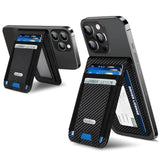 For Magsafe Wallet Stand, Strongest Magnetic Wallet For 16/15/14/13/12 Series, Id Window, 4 Card Slots, Fit 9 Cards, Vegan Leather, Rfid Blocking, Black Carbon Fiber