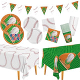 99PCS Baseball Party Supplies Kit with Plates, Cups, Banner & Tablecloth for 24 Guests