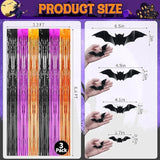 3 Pack Halloween Foil Fringe Curtains 3.3x6.6ft Backdrop with 16 Bat Decorations