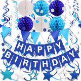 23PCS Navy Blue Birthday Decor Set – Banner, Swirls, Garland & Honeycombs