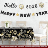 Glitter Hello 2026 Happy New Year Banner Pre-Strung Black for Party Decor