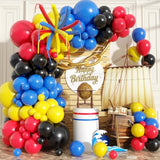 Blue Red Yellow Black Balloon Arch Kit, Blue Red Yellow Balloons Garland Arch Kit, Long Balloons For Birthday Baby Shower Party Wedding Bachelorette Anniversary Graduation Decorations