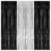 Xtralarge Black And Silver Backdrop - 3.2X8 Feet, Pack Of 3 | Black And Silver Foil Curtain For Black And Silver Party Decorations | Happy New Year Backdrop For Happy New Year Decorations